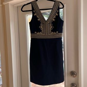 Lilly Pulitzer navy Aveline shift dress with gold braided design